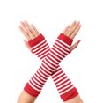 thumbnail image 1 of INSPIRE CHIC Women's Fingerless Gloves Printed Elbow Length Knitted Arm Warmers Red White, 1 of 6