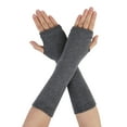 thumbnail image 1 of INSPIRE CHIC Women's Fingerless Gloves Printed Elbow Length Knitted Arm Warmers Gray, 1 of 5