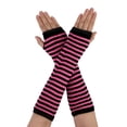 thumbnail image 1 of INSPIRE CHIC Women's Fingerless Gloves Printed Elbow Length Knitted Arm Warmers Black With Pink, 1 of 6