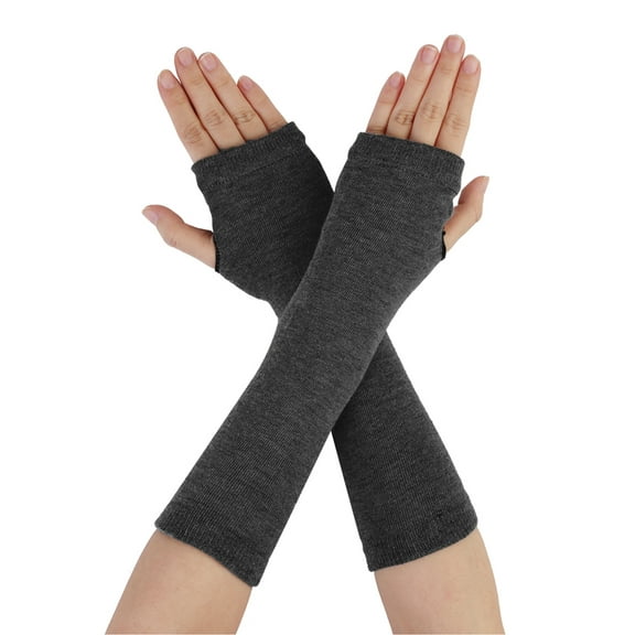 INSPIRE CHIC Women's Fingerless Gloves Printed Elbow Length Knitted Arm Warmers Dark Gray
