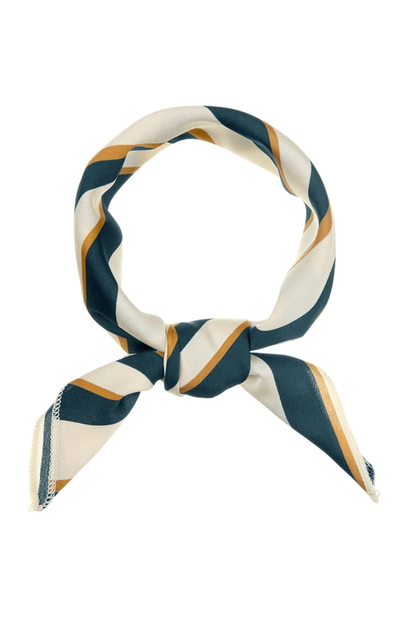 Women's Stripe Print Square Scarves Head Scarf Kerchief Peacock Green