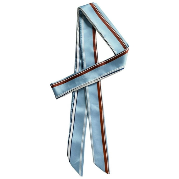 INSPIRE CHIC Women's Stripe Ribbon Skinny Neck Scarves Long Narrow Neckerchief Sky blue