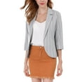 thumbnail image 1 of INSPIRE CHIC Women's Striped Blazer  3/4 Sleeves Casual Open Front Notched Lapel Blazer XS Gray, 1 of 9