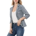 thumbnail image 1 of INSPIRE CHIC Women's Striped Blazer  3/4 Sleeves Casual Open Front Notched Lapel Blazer M Blue, 1 of 9