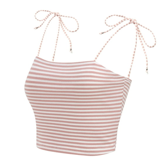 INSPIRE CHIC Women's Striped Tie Spaghetti Straps Summer Cami Tube Tops M White Pink