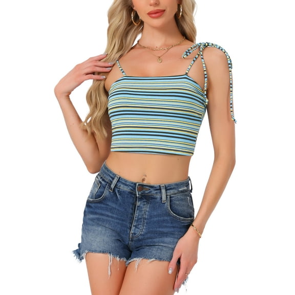 INSPIRE CHIC Women's Striped Tie Spaghetti Straps Summer Cami Tube Tops XL Blue