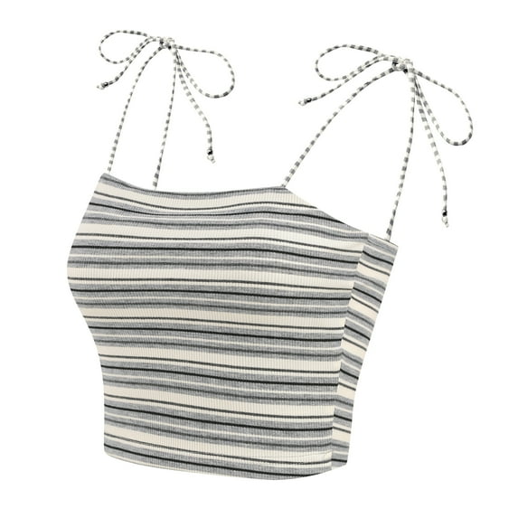 INSPIRE CHIC Women's Striped Tie Spaghetti Straps Summer Cami Tube Tops XS Grey