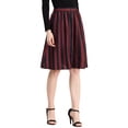 thumbnail image 1 of INSPIRE CHIC Women's Striped Skirt Elastic High Waist Button Front A-Line Midi Skirt XS Red Black, 1 of 8