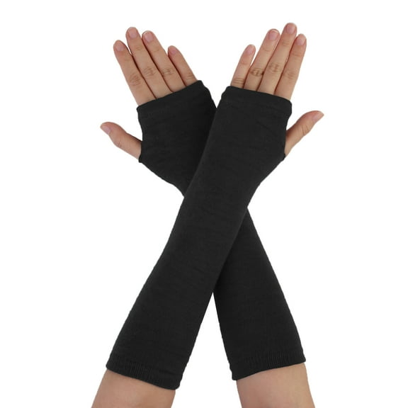 INSPIRE CHIC Women's Stripes and Solid Pattern Thumbhole Fingerless Glove Elbow Warmer Black