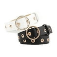 thumbnail image 1 of INSPIRE CHIC Women's Studded Grommet Circle Metal Buckle Leather Belt Black+White Up to 35 inches, 1 of 6