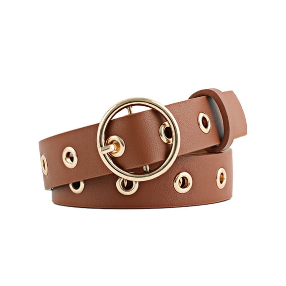 INSPIRE CHIC Women's Studded Grommet Circle Metal Buckle Leather Belt