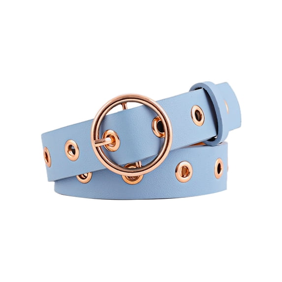 INSPIRE CHIC Womens Leather Belt for Jeans Dress Pants Studded Grommet with Circle Metal Buckle Up to 35 inches Sky Blue