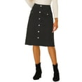 thumbnail image 1 of INSPIRE CHIC Women's Suede Skirt Knee Length Button Front Pockets Decor A-Line Skirts M Black, 1 of 6