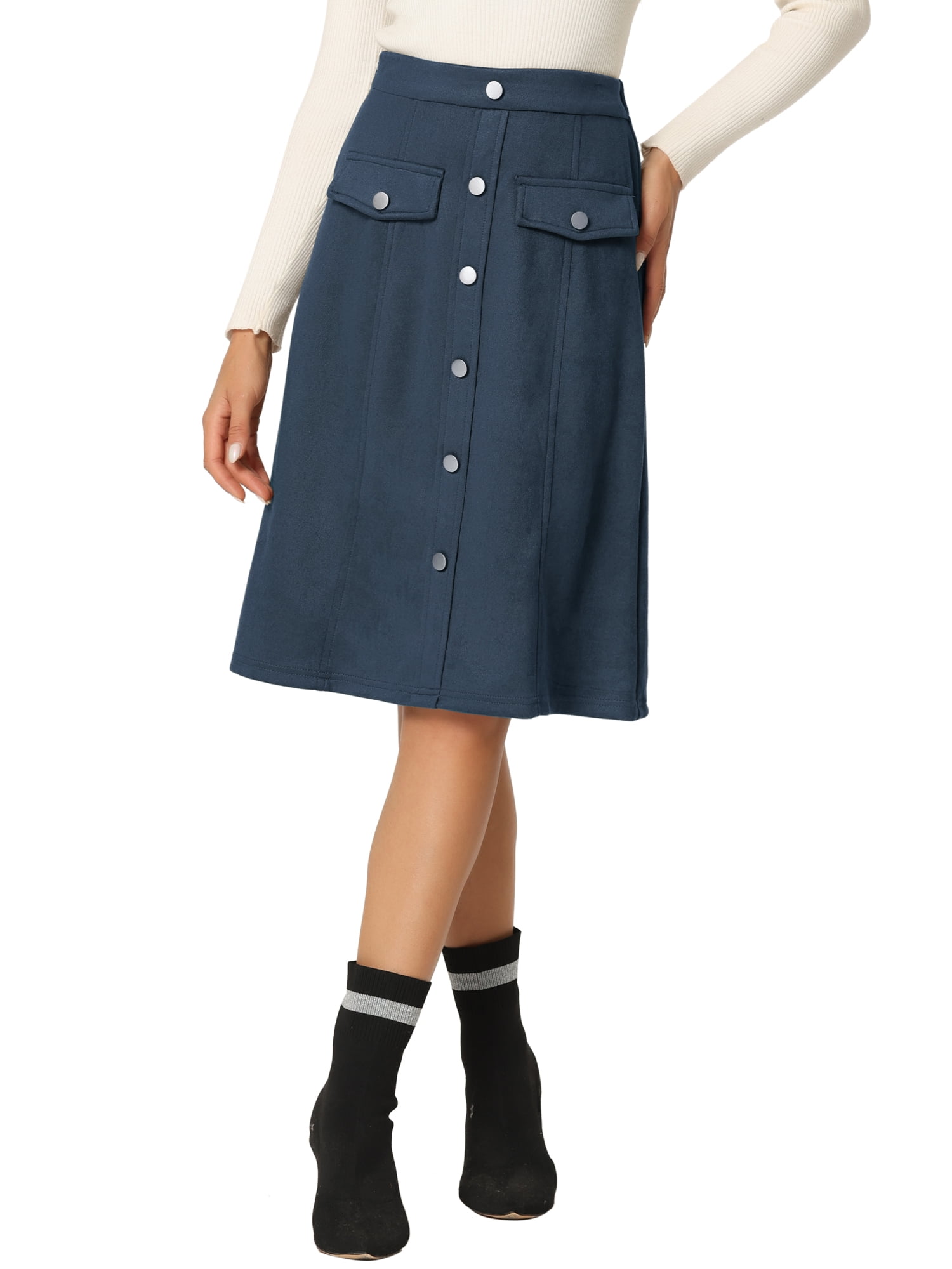 Button front skirt knee length deals