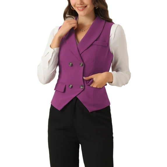 INSPIRE CHIC Women's Suit Vest Double Breasted Business Lapel Dressy Waistcoat Vest XL Dark Purple