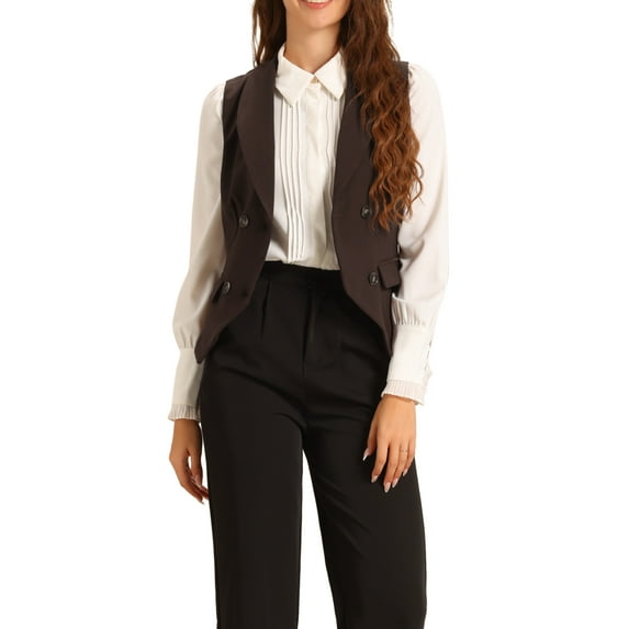 INSPIRE CHIC Women's Suit Vest Double Breasted Business Lapel Dressy Waistcoat Vest XS Coffee
