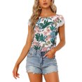 thumbnail image 1 of Allegra K Women's Summer Boho Boat Neck Lace Cap Sleeve Hawaiian Floral Blouse Top, 1 of 6