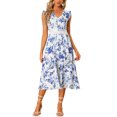 thumbnail image 1 of INSPIRE CHIC Women's Summer Boho V Neck Lace Insert Waist Midi Floral Sundress, 1 of 5
