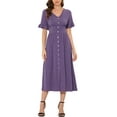 thumbnail image 1 of INSPIRE CHIC Women's Summer Dress V Neck Button Flutter Sleeve Smocked High Waist Midi Dress XS Purple, 1 of 5