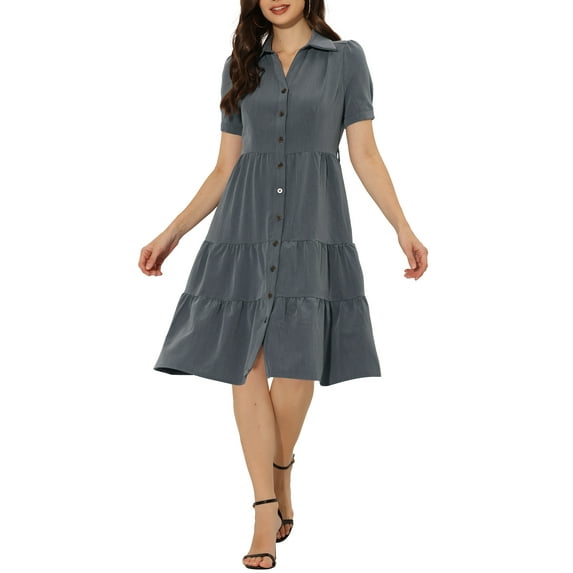 INSPIRE CHIC Women's Summer Chambray Shirt DressTie Waist Western V Neck Denim Midi Dresses
