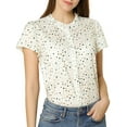 thumbnail image 1 of Allegra K Women's Summer Dots Print Ruffle Stand Collar Button Down Blouse Shirts, 1 of 7