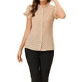 thumbnail image 1 of Allegra K Women's Summer Dots Print Ruffle Stand Collar Button Down Blouse Shirts, 1 of 7