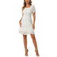 thumbnail image 1 of INSPIRE CHIC Women's Summer Drawstring Ruched Decor Short Sleeve Floral Dress XS White, 1 of 5