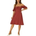 thumbnail image 1 of INSPIRE CHIC Women's Summer Drawstring Sweetheart Neck Puff Sleeve a Line Midi Dress, 1 of 5