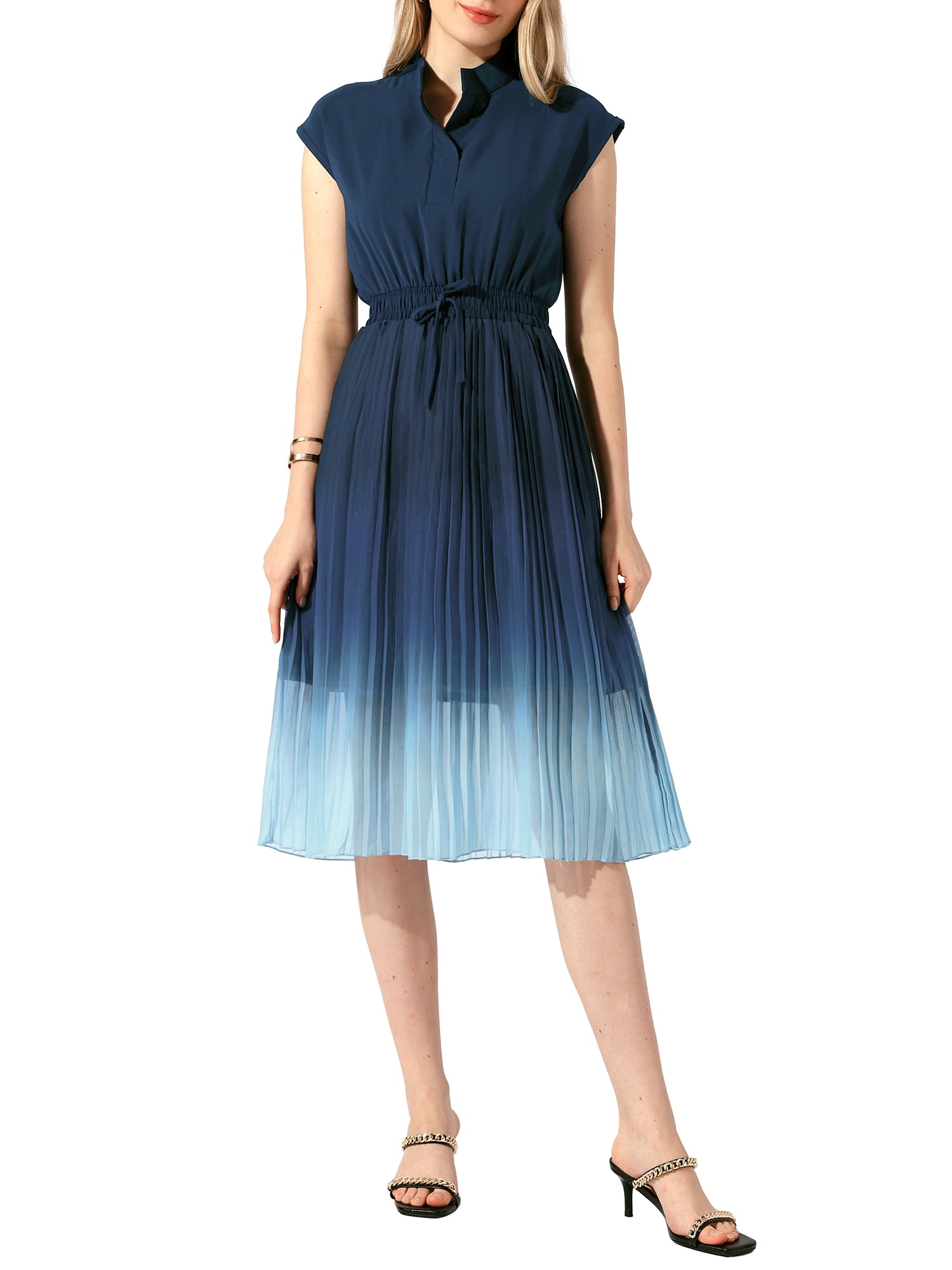 Round neck sleeveless a-line celadon print summer dress,