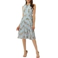 thumbnail image 1 of INSPIRE CHIC Women's Dress Summer Floral A-Line Knee Length Sleeveless Pleated Midi Dress XL Blue, 1 of 6