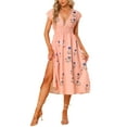thumbnail image 1 of INSPIRE CHIC Women's Summer Flutter Short Sleeve Smocked Waist Floral Midi Dress XL Pink, 1 of 5