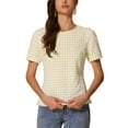 thumbnail image 1 of INSPIRE CHIC Women's Vintage Gingham Tops Puff Short Sleeve Crew Neck Casual Shirt Blouse L Pale Yellow, 1 of 6