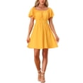 thumbnail image 1 of INSPIRE CHIC Women's Summer Off the Shoulder Puff Short Sleeve Strapless Mini Short Dress, 1 of 4
