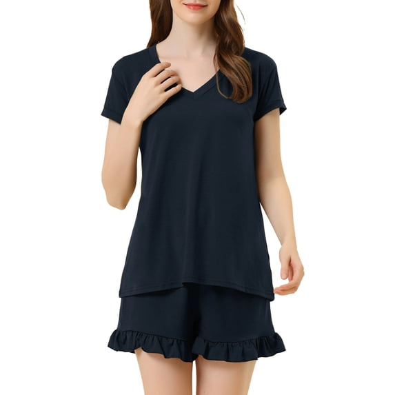 INSPIRE CHIC Women's Summer Pajamas Short Sleeves Tops and Shorts Sleepwear Lounge Sets L Blue