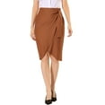 thumbnail image 1 of INSPIRE CHIC Women's Summer Skirts Faux Wrap Tie Front Knee Length Skirt Brown XS, 1 of 6