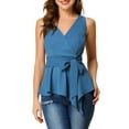 thumbnail image 1 of INSPIRE CHIC Women's Summer Sleeveless V Neckline Wrap Tie Waist Tops XS Cobalt Blue, 1 of 6