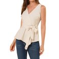 thumbnail image 1 of Allegra K Women's Summer Sleeveless V Neckline Wrap Tie Waist Tops, 1 of 6