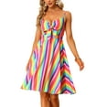 thumbnail image 1 of INSPIRE CHIC Women's Summer Sundress V Neck Tie Knot Front Swing Spaghetti Strap Midi Dresses XS Rainbow, 1 of 6