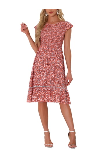 slim fit dress slacks Square Neck Smocked Flare Midi Dress  Seven & James