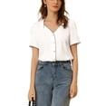 thumbnail image 1 of INSPIRE CHIC Women's Summer Sweetheart Neck Short Sleeve Button Down Blouse White XL, 1 of 5