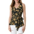 thumbnail image 1 of INSPIRE CHIC Women's Summer Tops Sleeveless V Neckline Wrap Tie Waist Tops S Black Yellow, 1 of 7