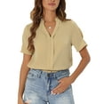 thumbnail image 1 of INSPIRE CHIC Women's Summer V Neck Short Sleeve Solid Color Office Blouse Top L Khaki, 1 of 6