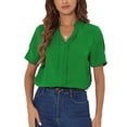 thumbnail image 1 of INSPIRE CHIC Women's Summer V Neck Short Sleeve Solid Color Office Blouse Top S Green, 1 of 6