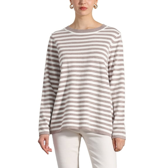 INSPIRE CHIC Women's Sweaters Long Sleeve Dressy Casual Striped Crewneck Pullover Tops