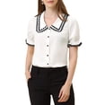 thumbnail image 1 of Allegra K Women's Sweet Peter Pan Contrast Collar Short Sleeves Button Up Blouse Tops, 1 of 6