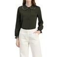 thumbnail image 1 of INSPIRE CHIC Women's Sweet Ruffle Peter Pan Collar Button up Work Shirts XS Army Green, 1 of 9