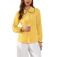 thumbnail image 1 of Allegra K Women's Sweet Ruffle Peter Pan Collar Button up Work Shirts XS Yellow, 1 of 6