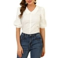 thumbnail image 1 of INSPIRE CHIC Women's Sweet Short Bubble Sleeve Blouse Peter Pan Collar Peplum Tops XS White, 1 of 7