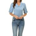 thumbnail image 1 of Allegra K Women's Sweet Short Bubble Sleeve Blouse Peter Pan Collar Peplum Tops, 1 of 6