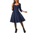 thumbnail image 1 of INSPIRE CHIC Women's Dress Solid Color Sweetheart Neck 3/4 Sleeve A-Line Cocktail Dress XL Dark Blue, 1 of 5